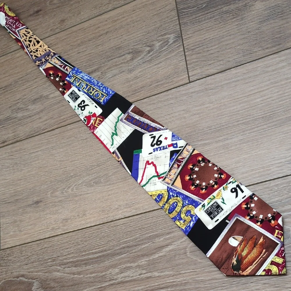 Vtg 90s Nicole Miller Fortune 500 Business Silk Neck‎ Tie Stock Market Financial